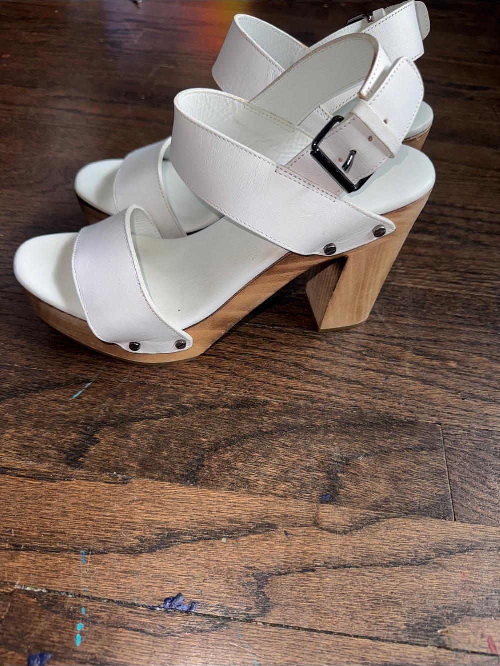 Vince White Two-Strap Ankle Buckle Sandals with Low Block Heel - Picture 3 of 9